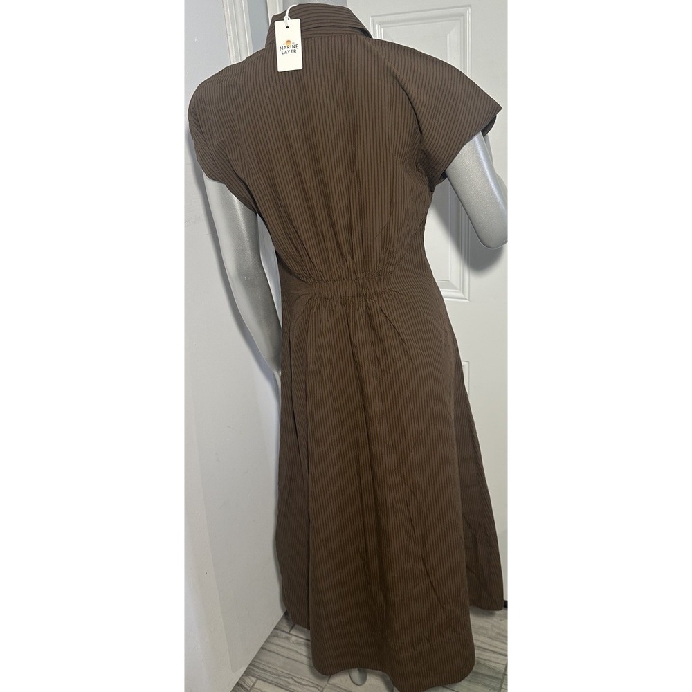 Marine Layer Arden Midi Shirt Dress NWT Brown Black Pinstripe Pima Cotton Sz S - Picture 8 of 16